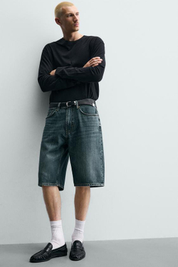 ZARA ДЖИНСОВЫЕ ШОРТЫ LOOSE FIT, ЗЕЛЕНОВАТО-СИНИЙ