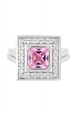 Кольцо сборное из серебра со вставками из розового и бесцветных фианитов