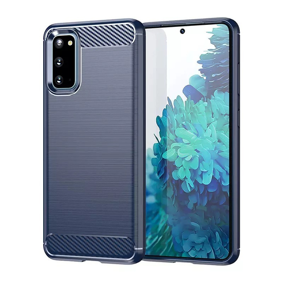 Чехол синего цвета в стиле карбон для смартфона Samsung Galaxy S20, серии Carbon от Caseport