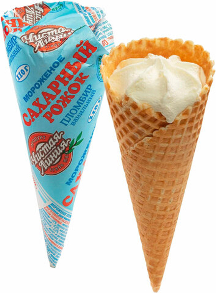 Мороженое "САХАРНЫЙ РОЖОК" пломбир ВАНИЛЬНЫЙ (пергамент) 110гр.