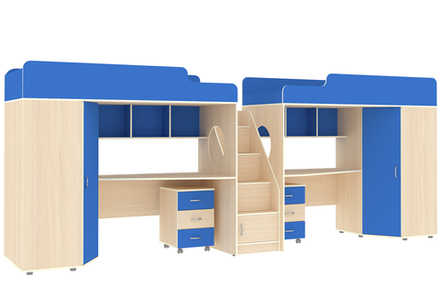 Двухъярусная кровать КарИВи Легенда 4.5 80х190  Дуб Молочный Светло-синий, голубой