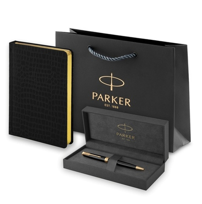 Подарочный набор Parker: шариковая ручка Parker Sonnet GT 1931497 и ежедневник чёрного цвета с имитацией под кожу рептилии