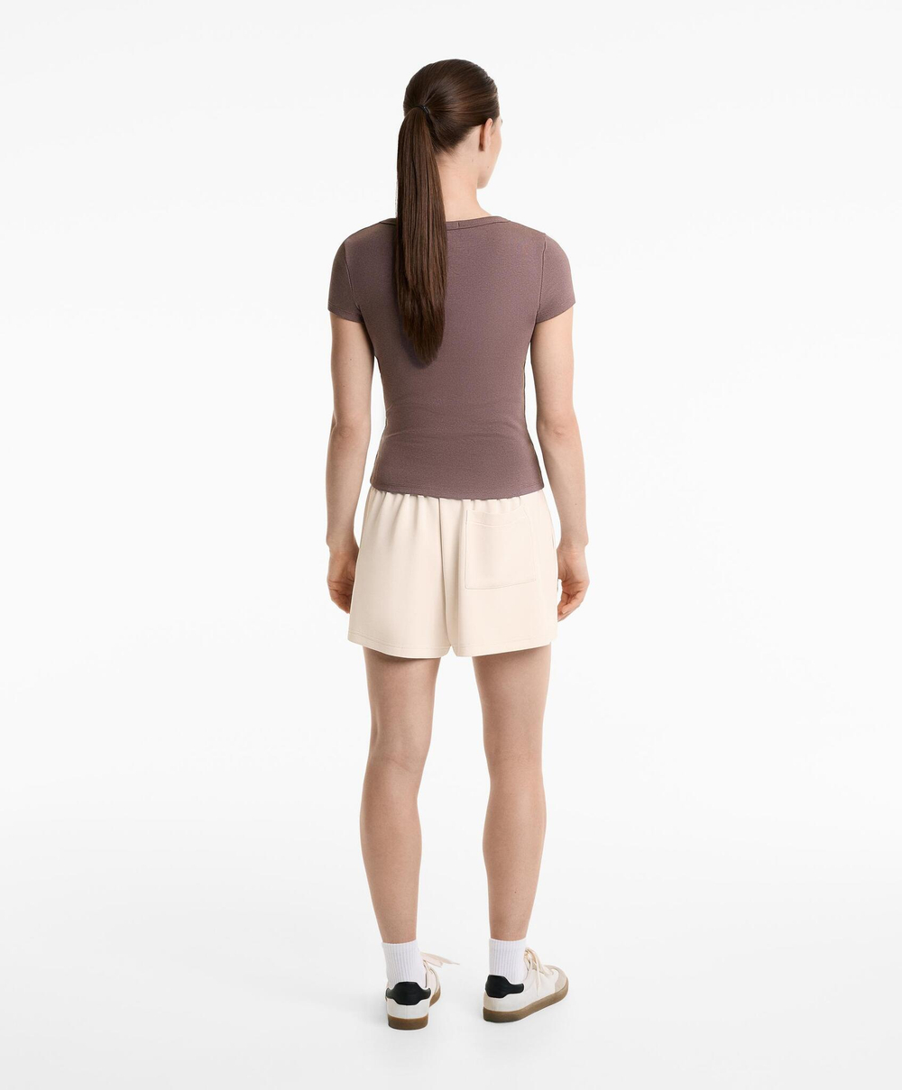 Oysho Футболка в рубчик с круглым вырезом из плотной ткани с модалом, светло-сиреневый