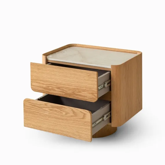 Прикроватная тумбочка Velto с 2 ящиками, светлый дуб, керамика