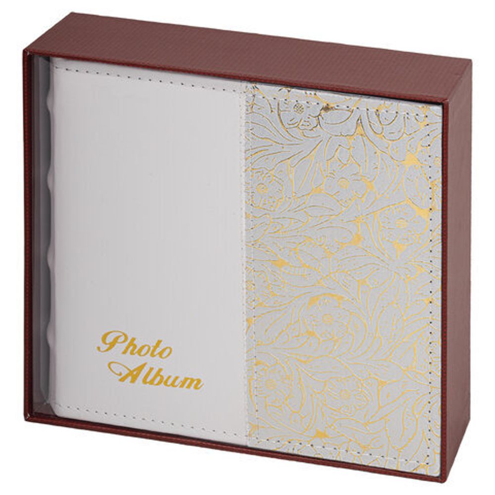 Фотоальбом BRAUBERG на 300 фото 10х15 см, под кожу, бумажные страницы, бокс, белый+золото, 391117