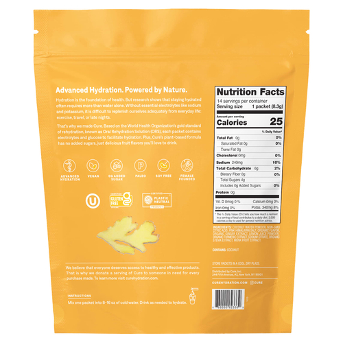 Cure Hydration, увлажняющая смесь электролитов, со вкусом имбиря и куркумы, 14 пакетиков по 8,3 г (0,29 унции) каждый