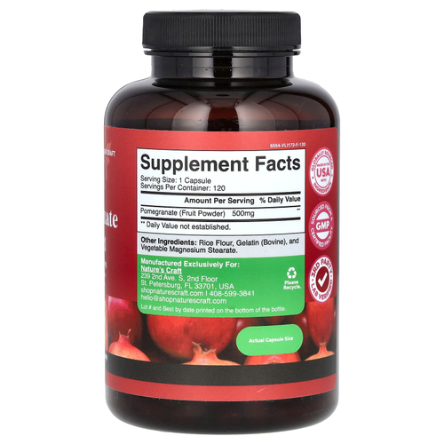 Nature's Craft, экстракт граната, 500 мг, 120 капсул