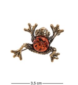 AM-2622 Брошь «Лягушка Пузатик» (латунь, янтарь)