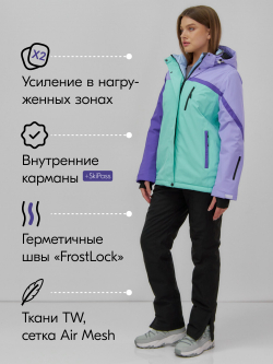 Горнолыжный костюм женский зимний бирюзового цвета 016Br