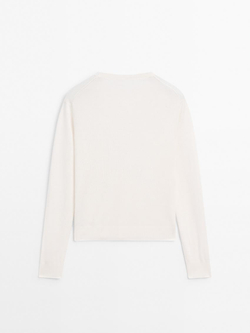 Massimo Dutti Свитер из смесовой шерсти с круглым вырезом, кремовый