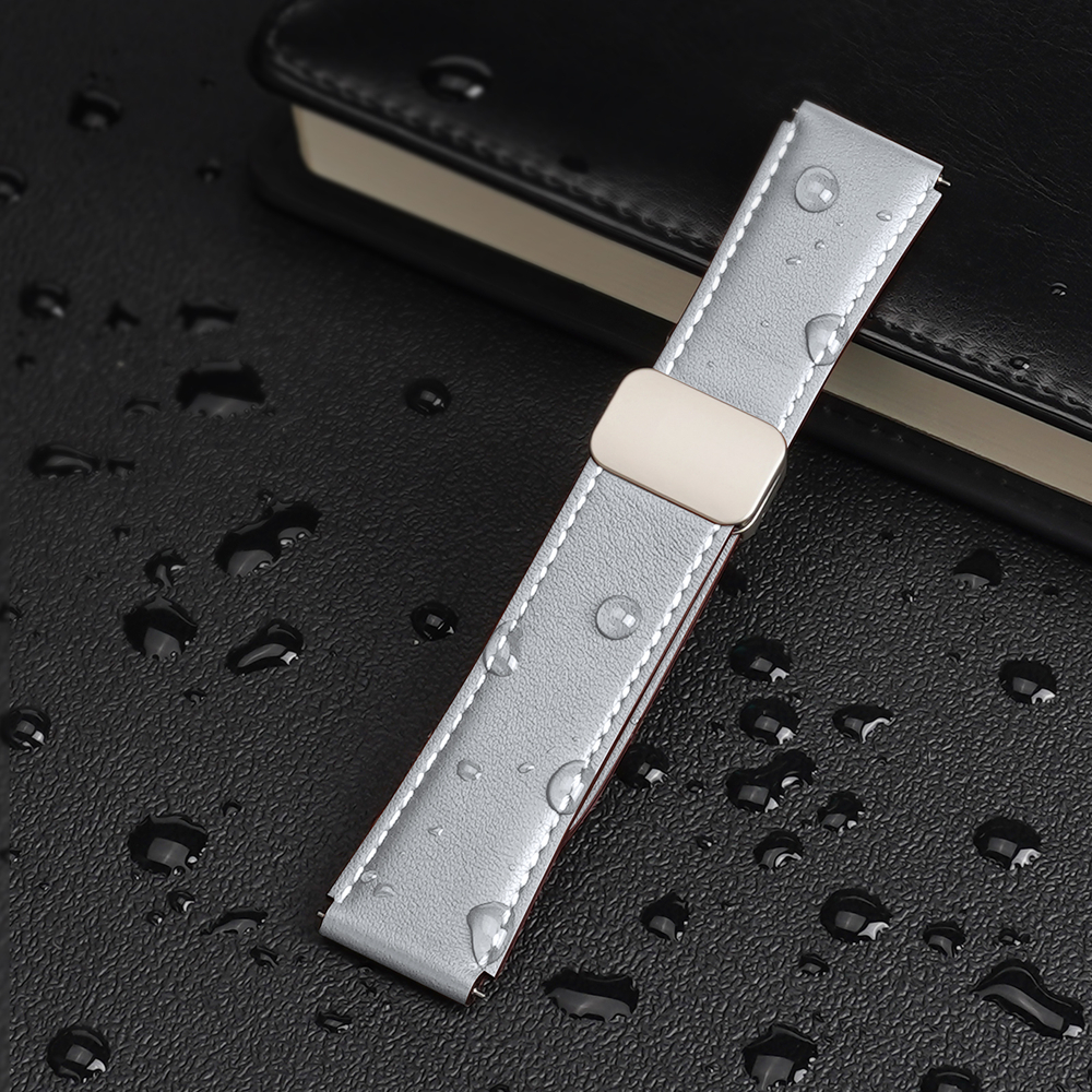 Ремешок из натуральной кожи серого цвета от Dux Ducis для смарт часов Samsung Galaxy Watch 3, 4, 5, 6 и 7 (размер крепления 20мм), серия YA Series