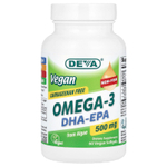 Deva, Веганские омега-3 DHA-EPA, 500 мг, 60 веганских мягких таблеток
