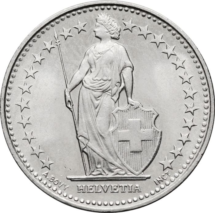1/2 франка 1968-2023 Швейцария XF