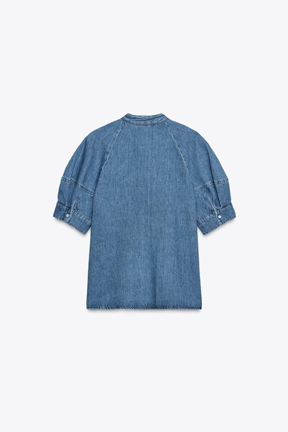 ZARA ДЖИНСОВАЯ РУБАШКА С ЗАВЯЗКАМИ — ZW COLLECTION, ВЫЦВЕТШИЙ СИНИЙ