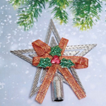 Звезда на ёлку "Классика" с бантом 9,5 см, Серебро (Серпантин)