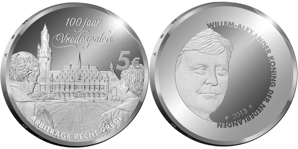 Нидерланды 5 евро, 2013 100 лет Дворцу мира aUNC