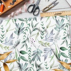 Ткань оксфорд 210 зеленые акварельные листочки