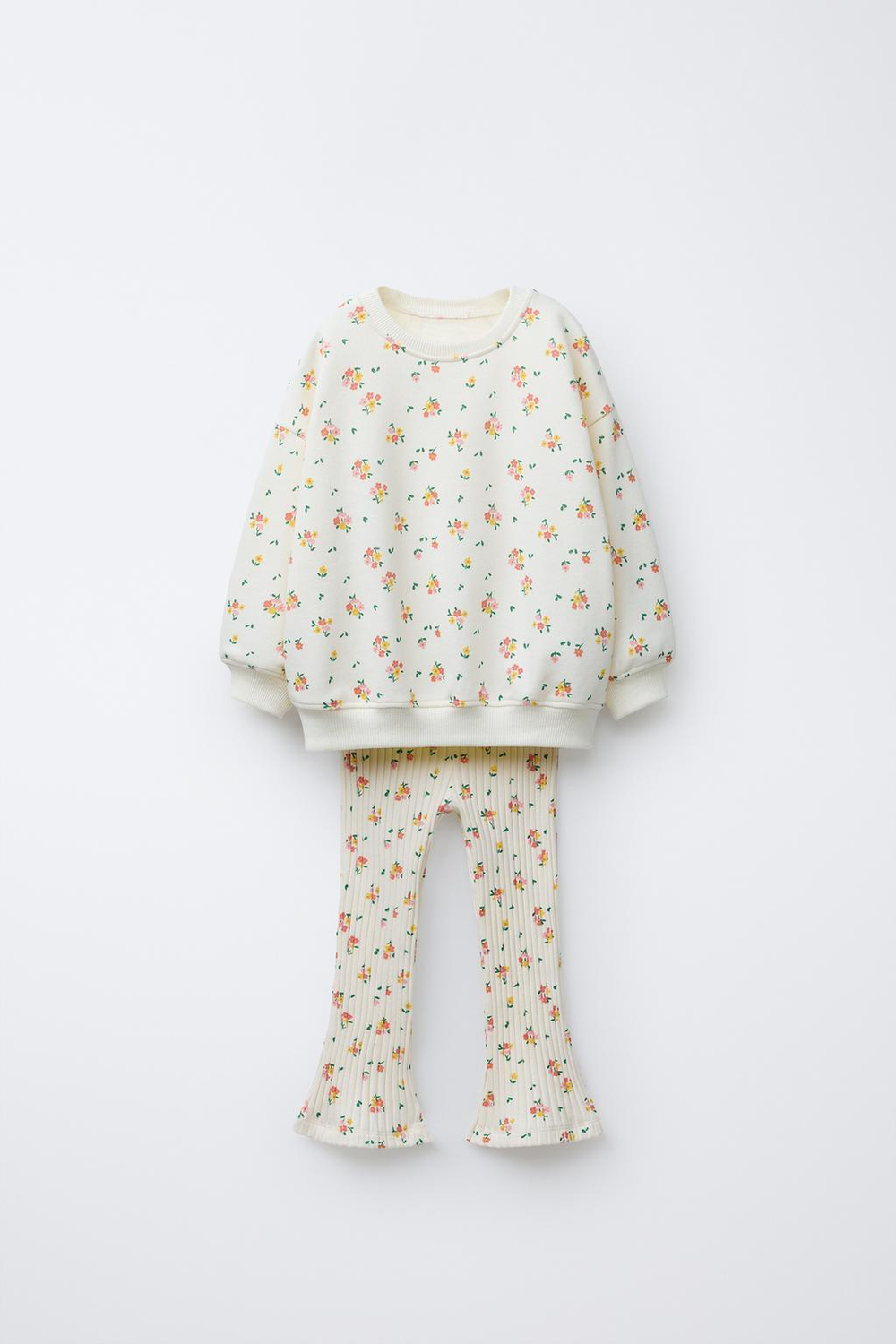 ZARA КОМПЛЕКТ ИЗ ТОЛСТОВКИ И ЛЕГГИНСОВ КЛЕШ В РУБЧИК С ПРИНТОМ, ЭКРЮ