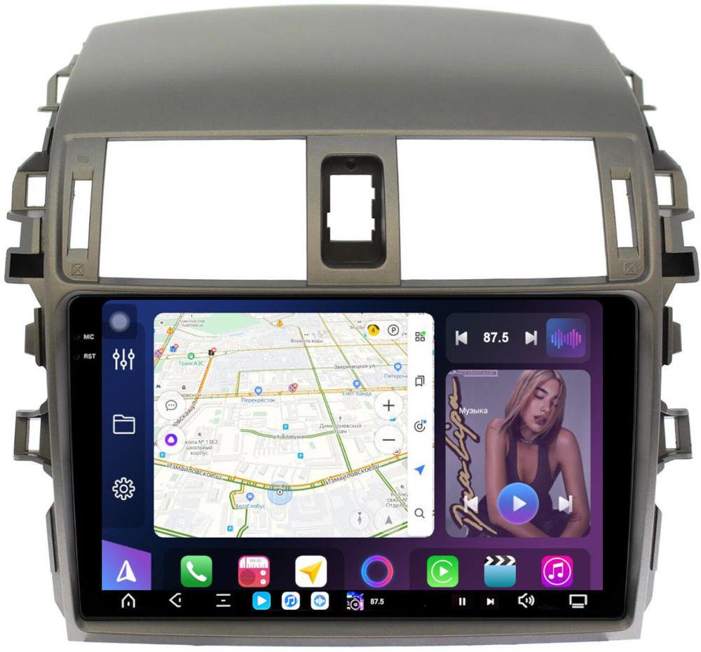 Магнитола для Toyota Corolla 150 2006-2013 (рамка тип 2) - FarCar XXL063-2M монитор 9.5" 2K QLED на Android 14, TS20, 8+256Гб, CarPlay, 4G SIM-слот