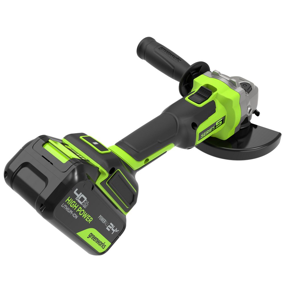 Угловая шлифовальная машина акк. Greenworks AG590, 24V, б/щет, 125 мм, 8500 об/мин, Anti-Kickback,1х4Ач,ЗУ,кор (3201007CUB)