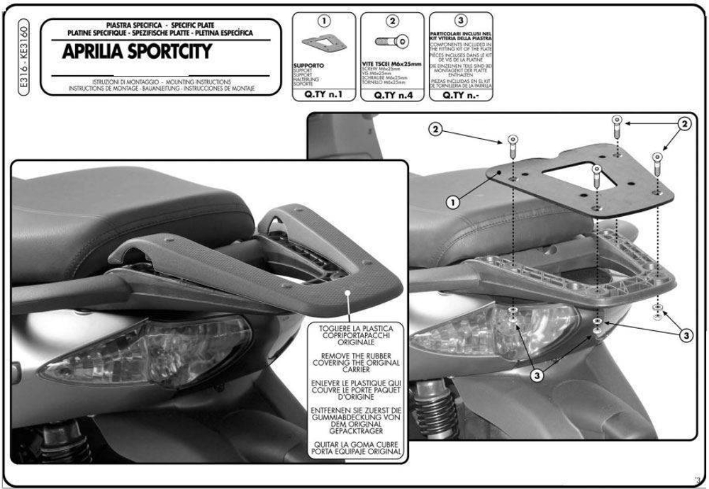 Набор для крепления кофра для скутера Aprilia Sportcity125/200