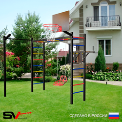 Уличная шведская стенка Sv Sport рукоход с комплектом турник прямой У5573К (Брусья/Со спинкой/Щит баскет/Кронш бокс)