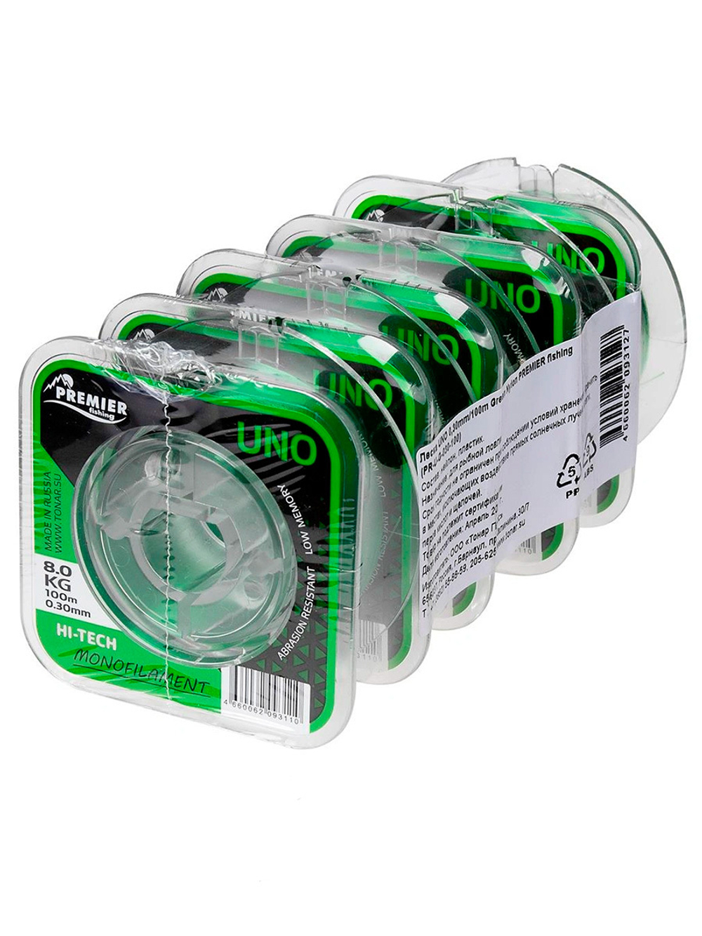 Леска для рыбалки Premier Fishing UNO Green Nylon 0,30mm/100m (PR-U-G-030-100)