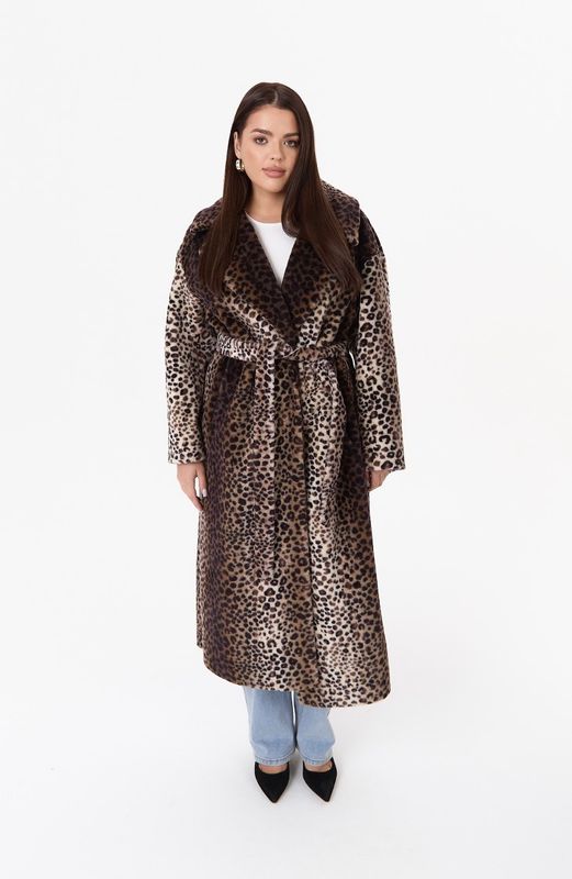 Шуба из овчины на трикотажной основе укороченная, леопард