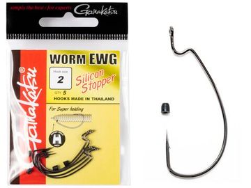 Крючки офсетные Gamakatsu WORM EWG HOOKS SIL STOPPER BLACK разм. 02 5шт.