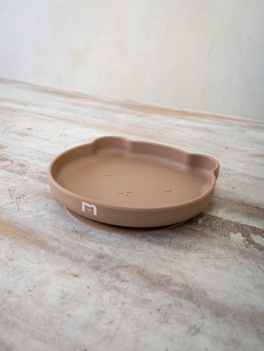 Силиконовая тарелка на присоске 400 мл Мишка, Hazelnut