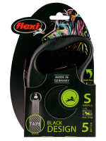 Поводок-рулетка Flexi Black Design S. Лента 5 м. для собак до 15 кг. Серебряный