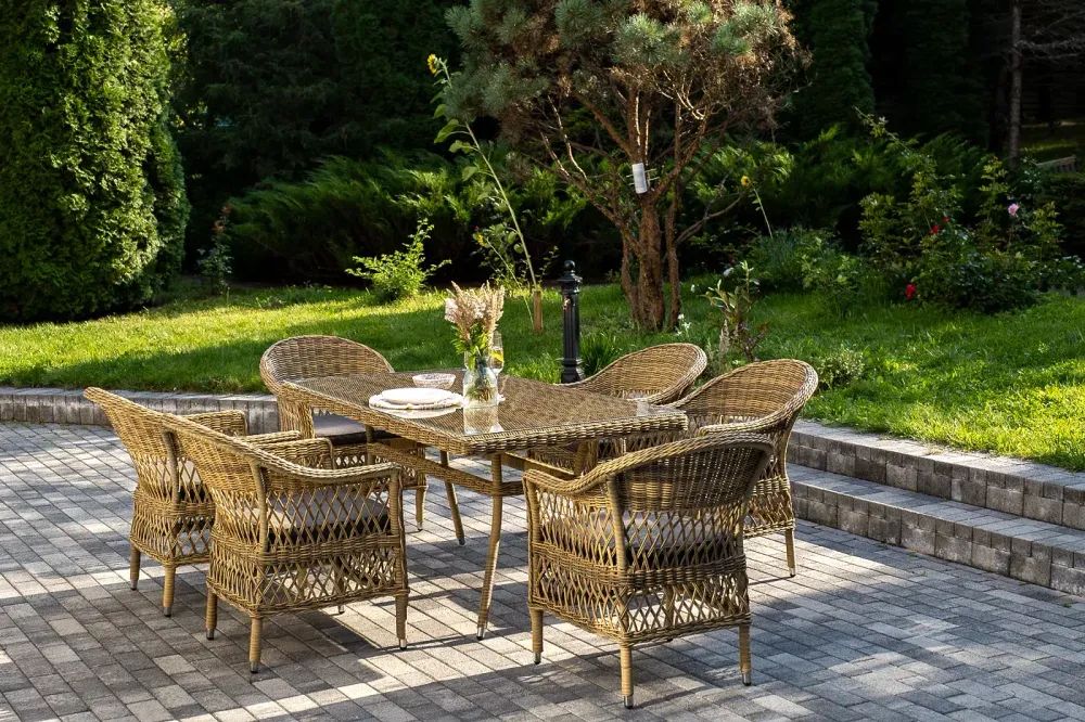"Амароне" обеденная группа из искусственного ротанга на 6 персон, цвет соломенный
