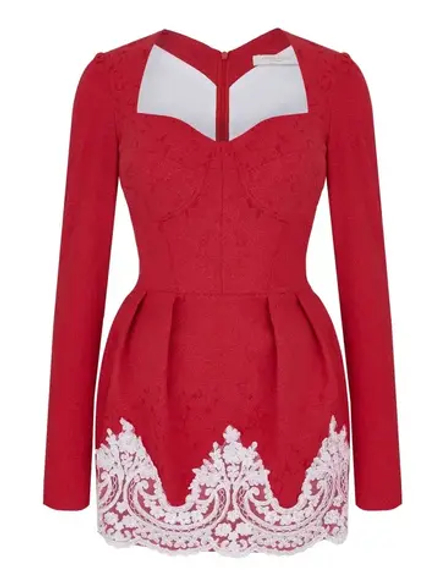 Платье мини с кружевом, красный