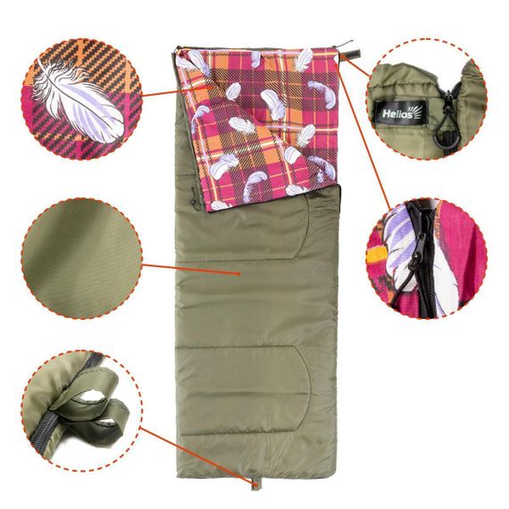 Спальный мешок Helios БАТЫР СО-2 (185*70) зелёный (холлофайбер)