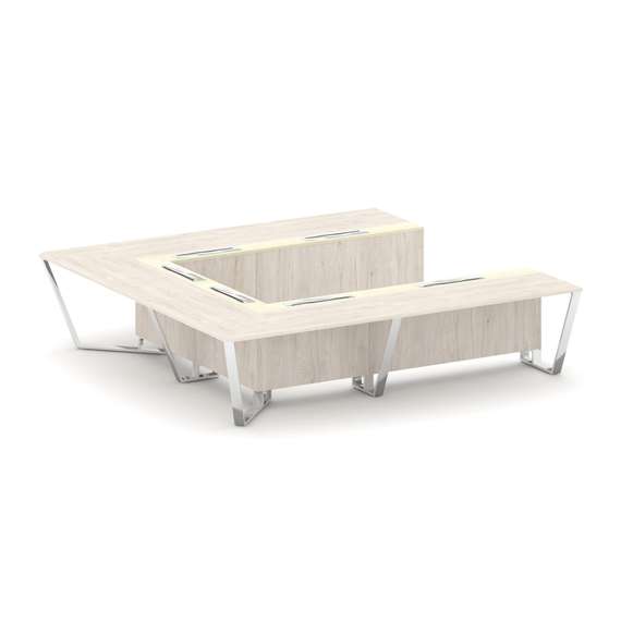 Steel Meet Стол переговорный П-образный MMK-PR.B.SP-11P Денвер Светлый/Ваниль Глянец/Нержавеющая Ста