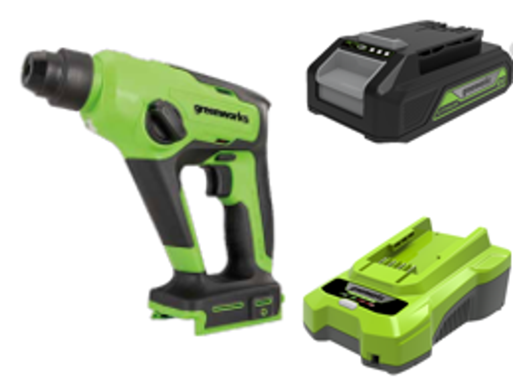 Аккумуляторный перфоратор Greenworks GD24SDS1,3803107UA,24v, 1.2 Дж, АКБ 2 А·ч и ЗУ