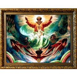 Бог Отец, Бог Сын и исхождение Святого Духа (Троица на херувимах). Икона на холсте.