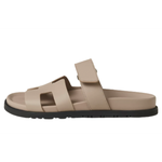 Hermes Chypre Leather Round Toe Open Toe Slippers Women's Brown, H222299Z B3