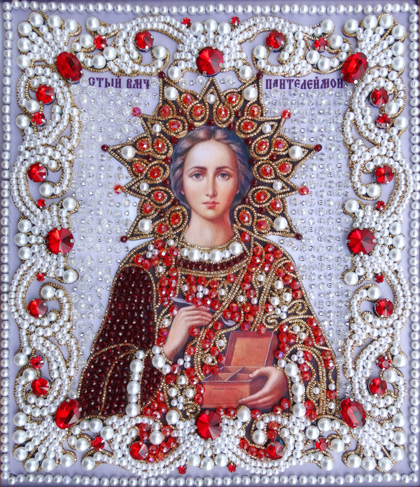 ЖС-3-ЗК Набор для вышивания хрустальными камнями Пантелеймон целитель (красный)