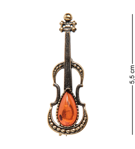 AM-1960 Брошь «Скрипка Страдивари» (латунь, янтарь)