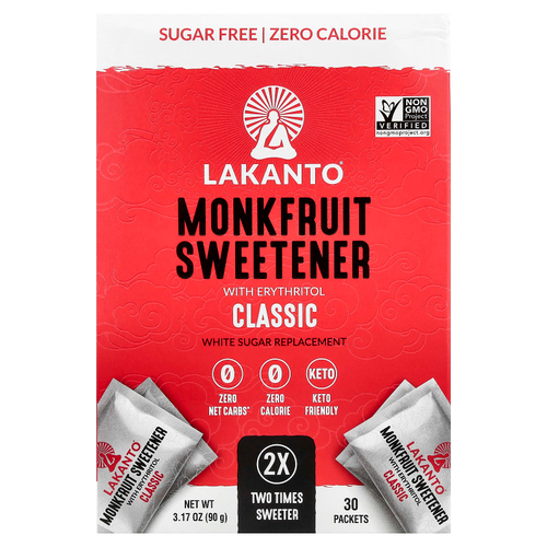 Lakanto, подсластитель из архата с эритритолом, классический, 30 пакетиков, 90 г (3,17 унции)