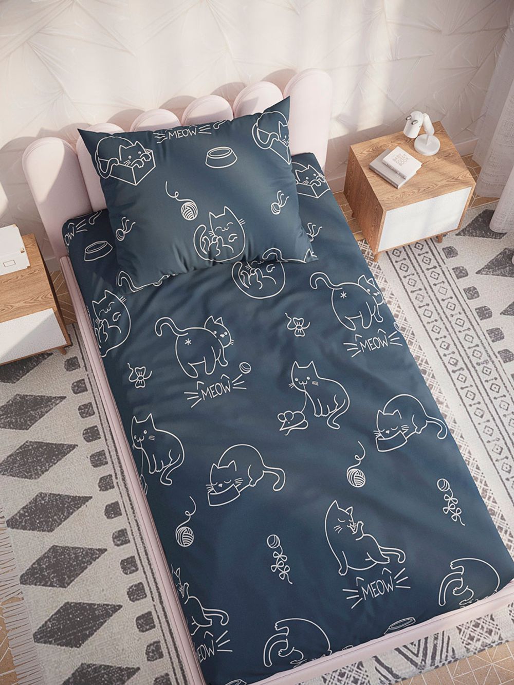 Постельное белье бязь Сказка "Котики" 1,5-сп Наволочка 50х70 см 1 шт Простынь 150x215 см Пододеяльник 145x215 см