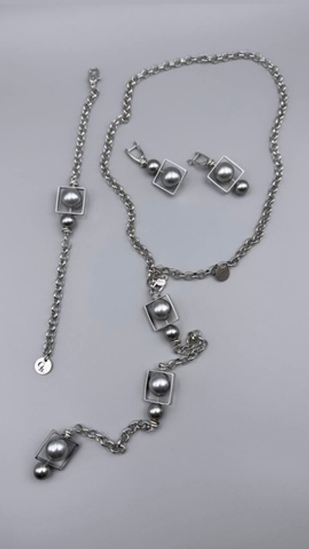 Колье-трансформер мисс Ди серебро с серым жемчугом