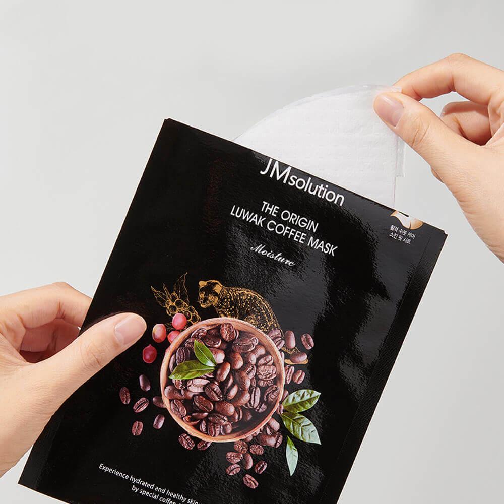 JMsolution Тонизирующая тканевая маска с кофеином и копи-лувак The Origin Luwak Coffee Mask