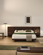 Кровать Norlen с 2 прикроватными тумбочками из орехового шпона с темной отделкой LED 160 x 200 см