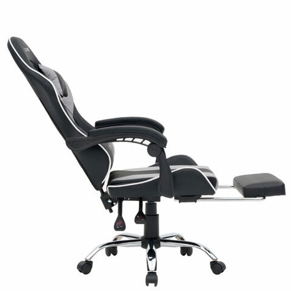 Кресло компьютерное CROMEX (КРОМЕКС) "Wave GM-145", вибромассаж, подножка, подушки, экокожа, черное/серое, 532956