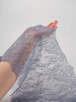 Кружево шантильи серое неэластичное ширина 23 см ОТРЕЗ 2 м