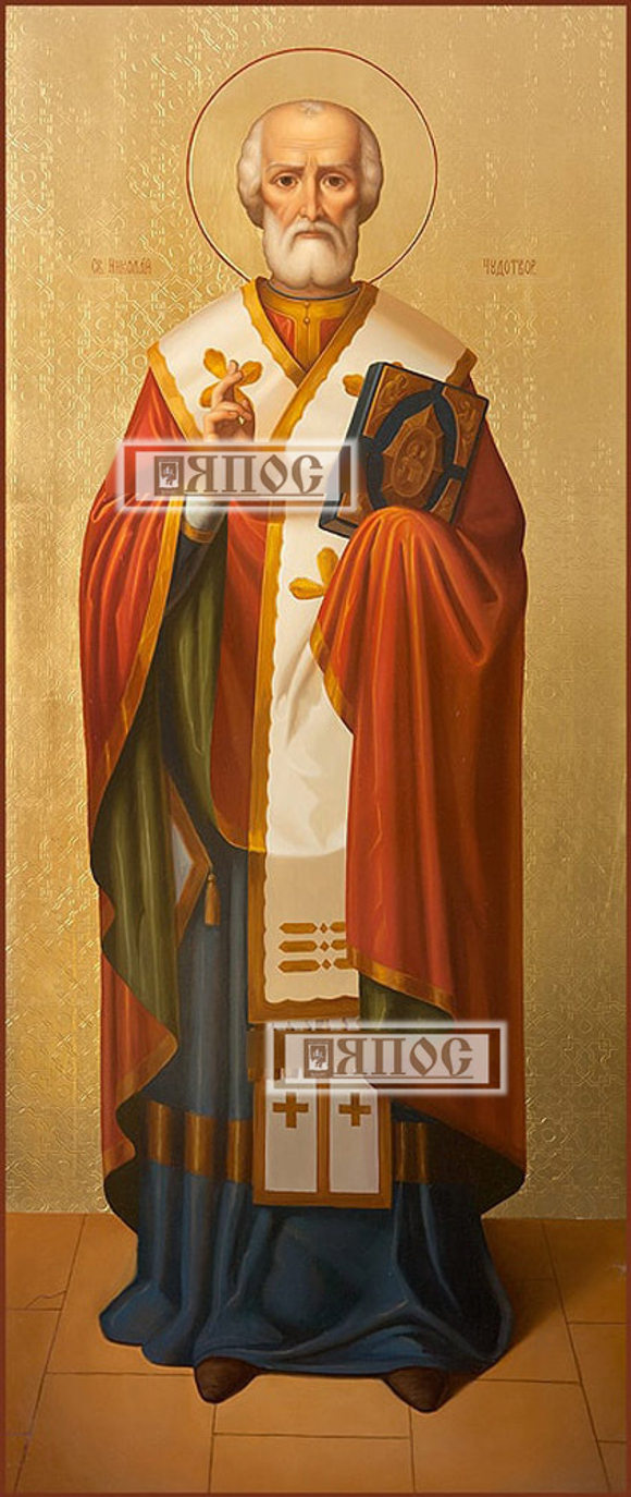 Николай Чудотворец, мерная рукописная икона, ширина 25 см