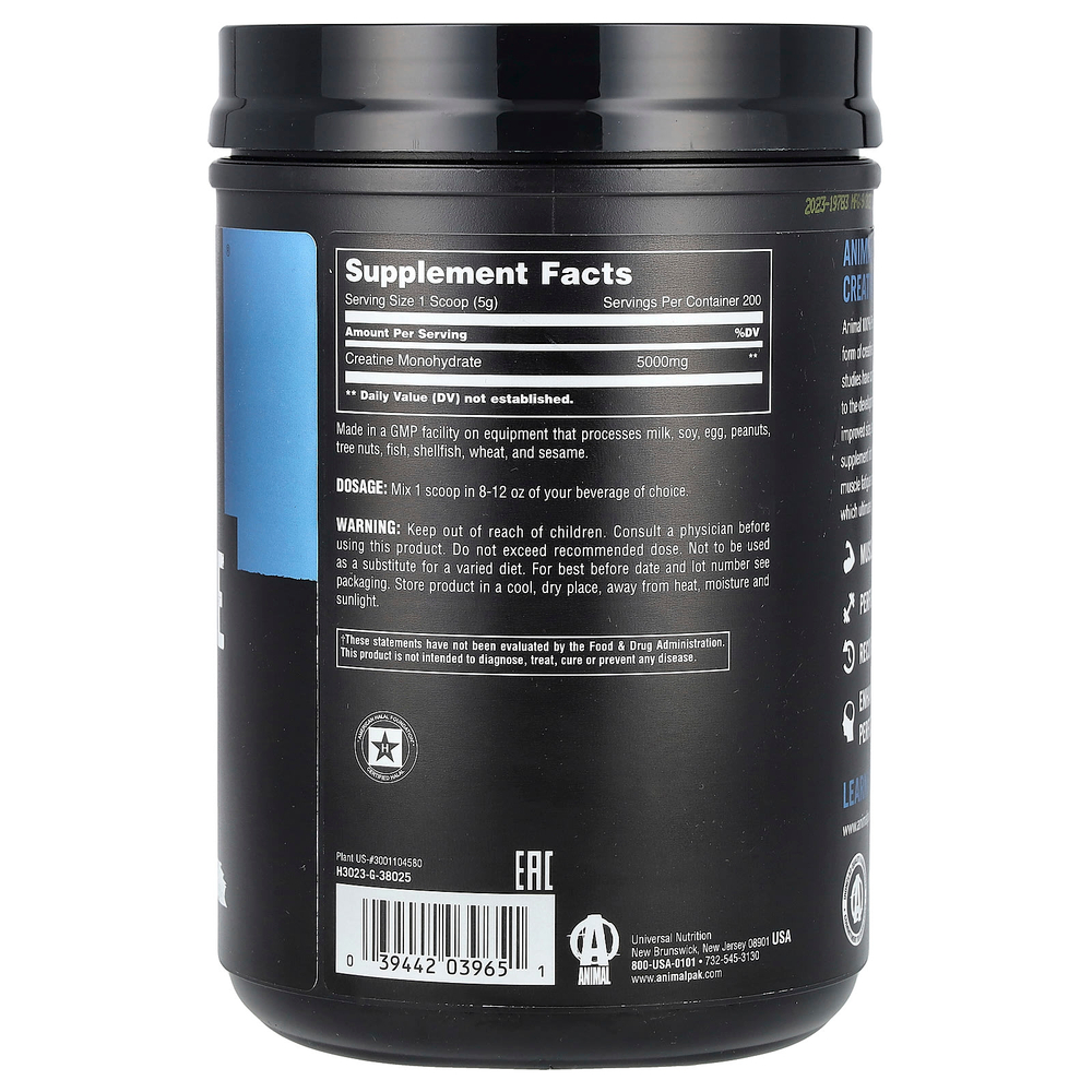 Animal, 100% Pure Creatine Monohydrate™, чистый моногидрат креатина, порошок, без добавок, 1 кг (2,2 фунта)