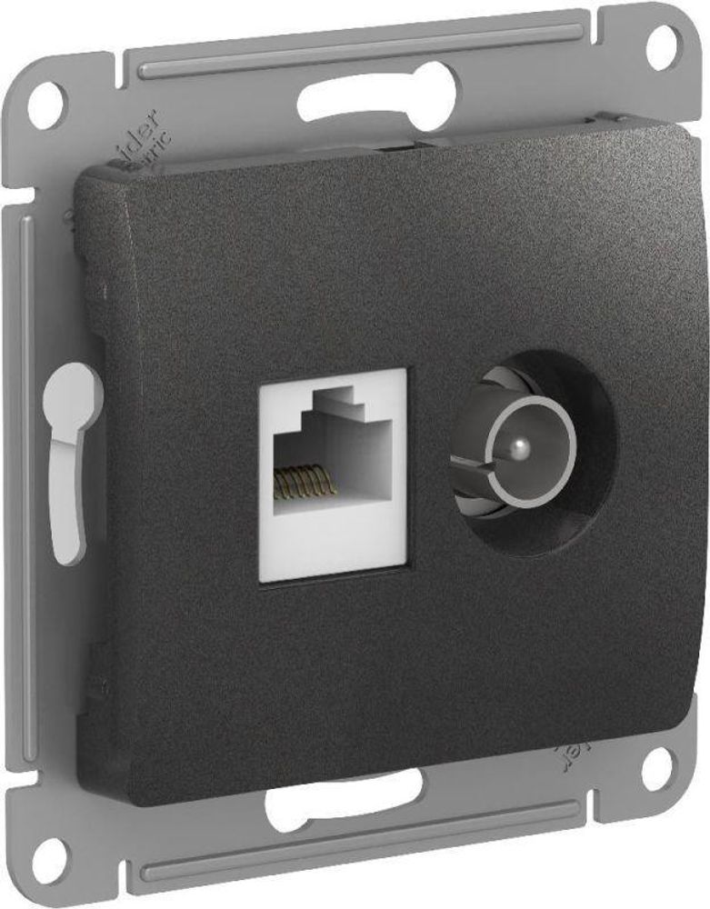 Розетка компьютерная + телевизионная 2-м Glossa RJ45 кат.5E + TV механизм антрацит SE GSL000789